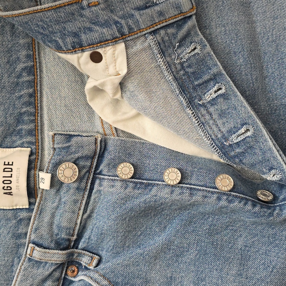 AGOLDE Riley High Rise Button Fly Crop Ankle Ripped Distressed Straight Leg 29 - Picture 2 of 14